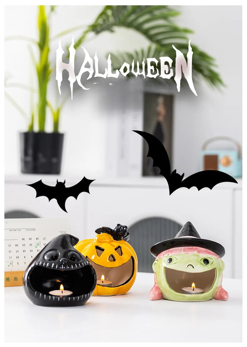 Halloween Ceramic Tealight Holder | Pumpkin, Witch & Monster Candle Holders
