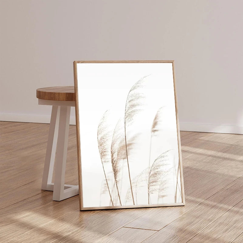 Boho Pampas Grass & Coastal Landscape Canvas Print | Minimalist Wall Art Poster