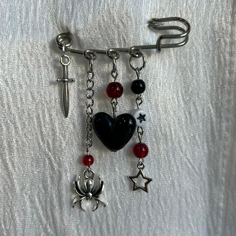 Handmade Beaded Safety Pin Bag Charm | Cute Aesthetic Heart Brooch
