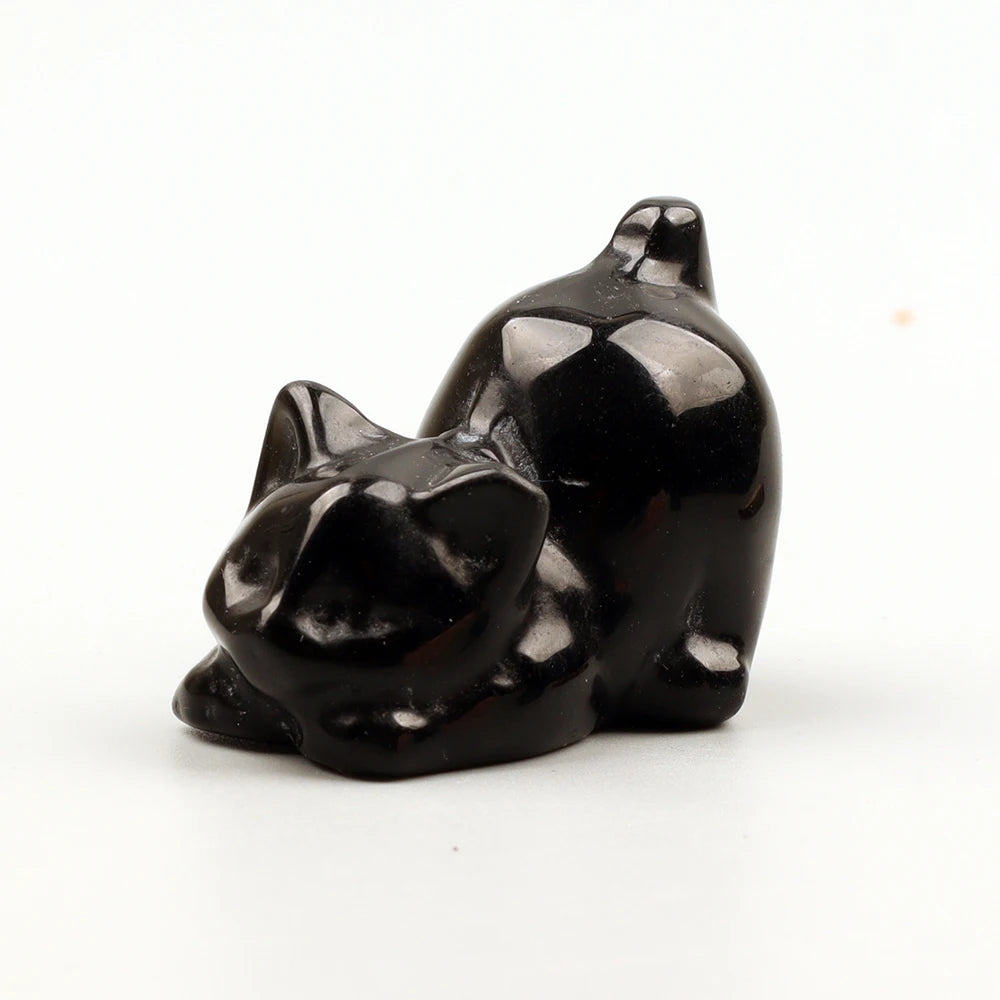 Carved Crystal Cat Figurine — Natural Stone Chakra Decor