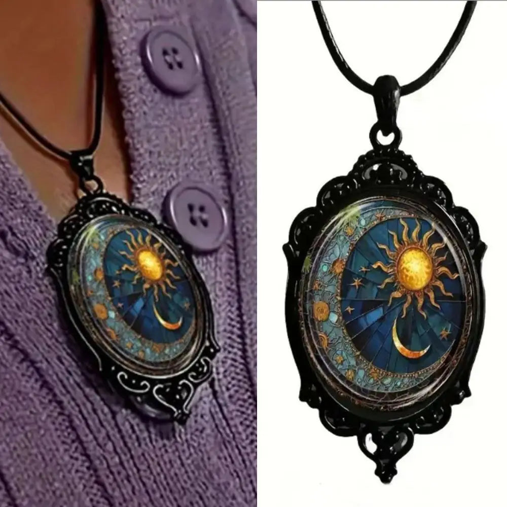 Gothic Sun & Moon Witch Necklace | Vintage Cameo Punk Charm | Witchy Jewelry Gift