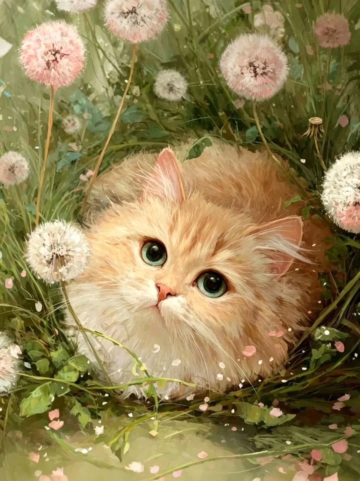 Little Kitty & Dandelion Diamond Painting Kit | Full Square or Round Drill