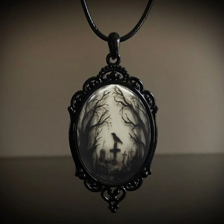 Gothic Crow, Cross & Witch Pendant Necklace