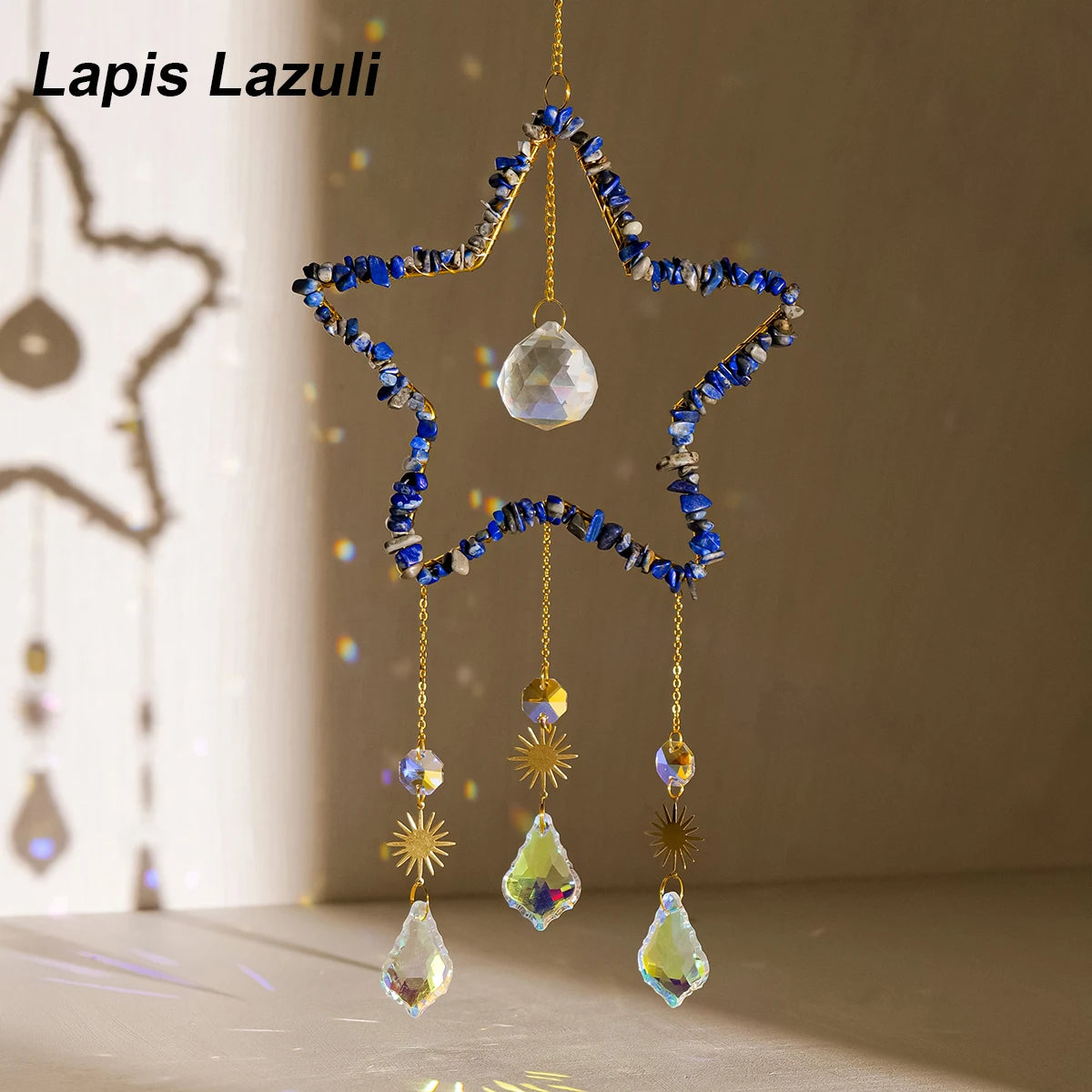 Crystal Star Suncatcher – Natural Healing Gemstone Pendant