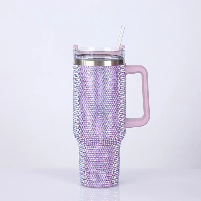 40oz Rhinestone Diamond Tumbler | Shiny Glitter Travel Cup with Straw
