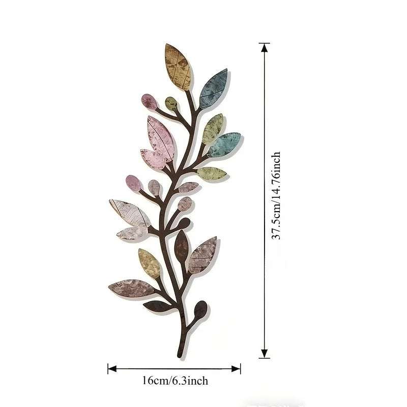 2pcs Boho Leaf Metal Wall Art - Vibrant Olive Branch Sculpture for Indoor/Outdoor Home Deco