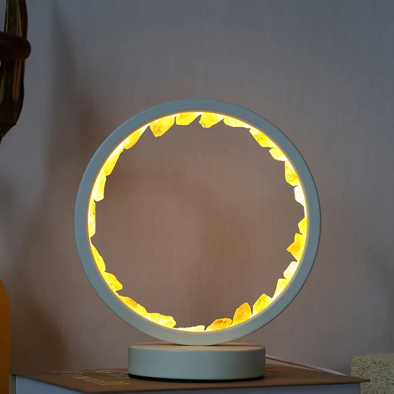 7 Chakra Crystal Column LED Night Light — USB Wood Base Obelisk