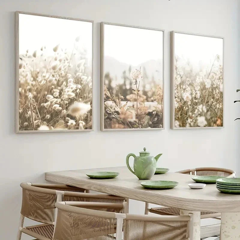 Wildflower Triptych Canvas Set | Foxtail Grass & Dandelion Wall Art