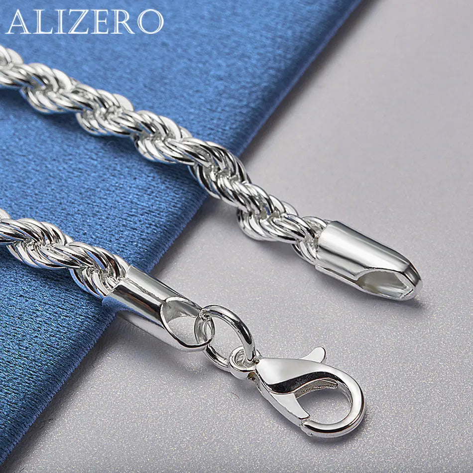 925 Sterling Silver 4mm Twist Rope Chain Bracelet – Classic Fine Jewelry for Women