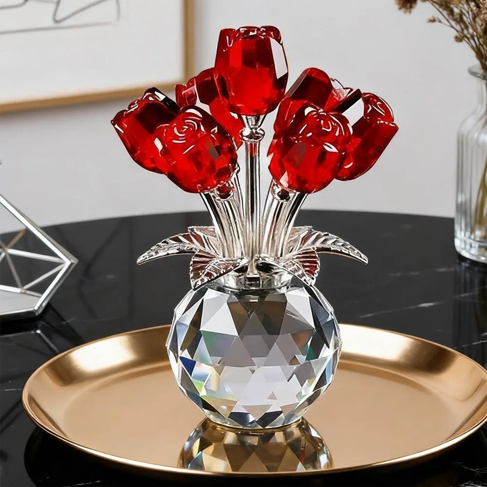 Crystal Rose Bouquet Sculpture — Handmade Rainbow Light Ornament