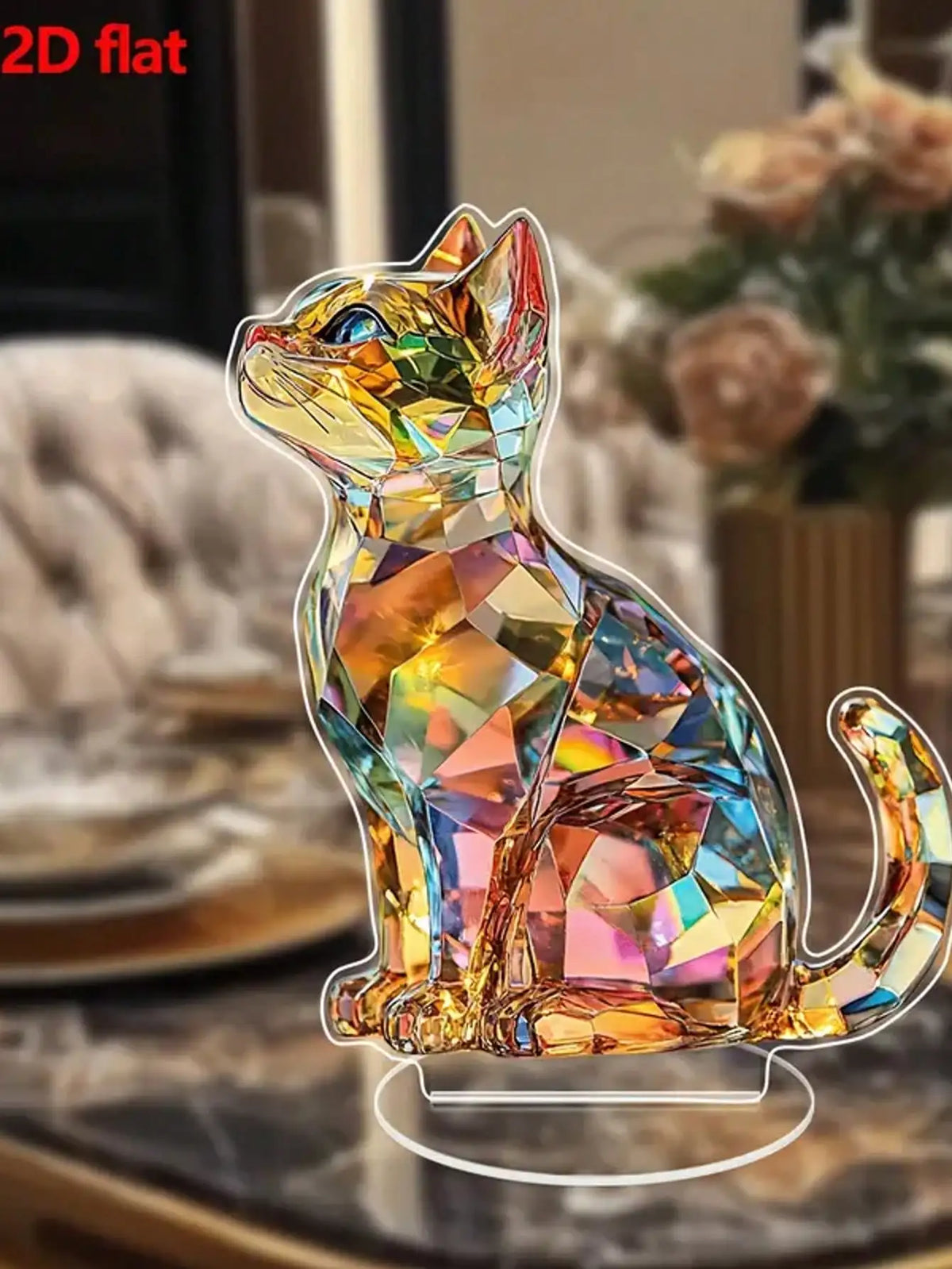 Crystal Cat 2D Art Figure – Art Deco Home Decor