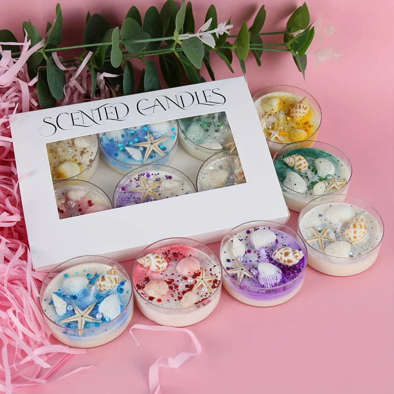 Seashell Soy Wax Candle Gift Set | Pearl & Glitter Accents