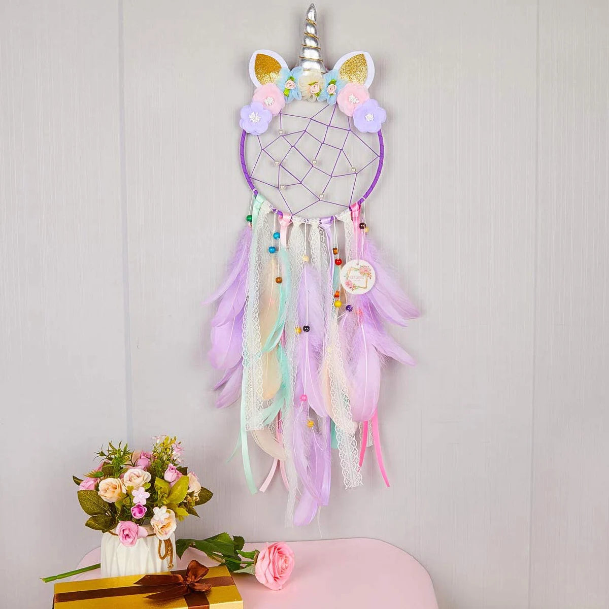 Colorful Handmade Unicorn Dreamcatcher — Single & 2-Piece Sets with Optional LED Lights