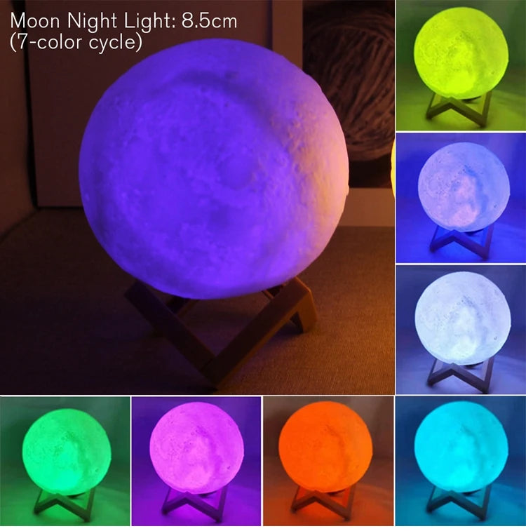 Moon Lamp LED Night Light with Stand — Starry Sky Bedroom Decor | Kids & Gift