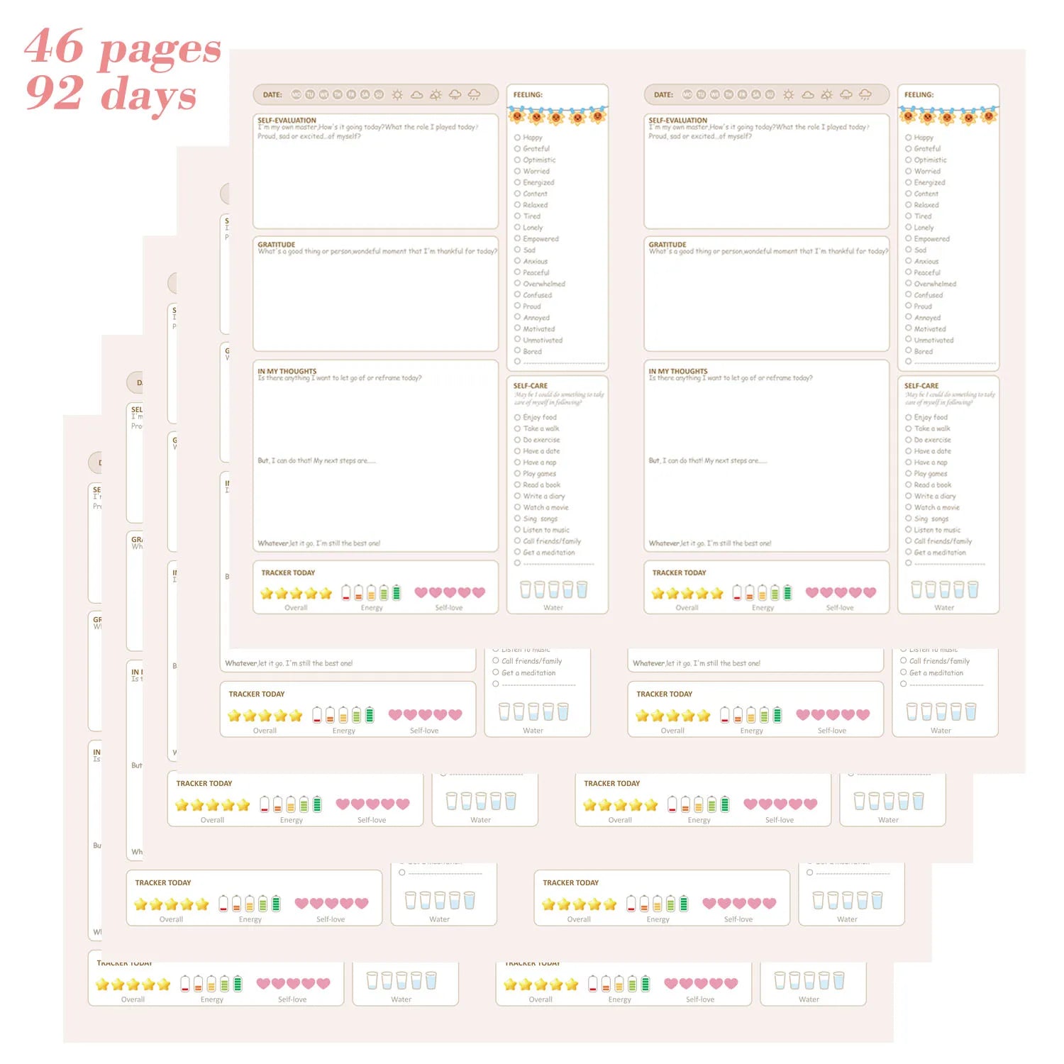 92-Day Mental Health Journal | Mood Tracker & Daily Self-Care Affirmations