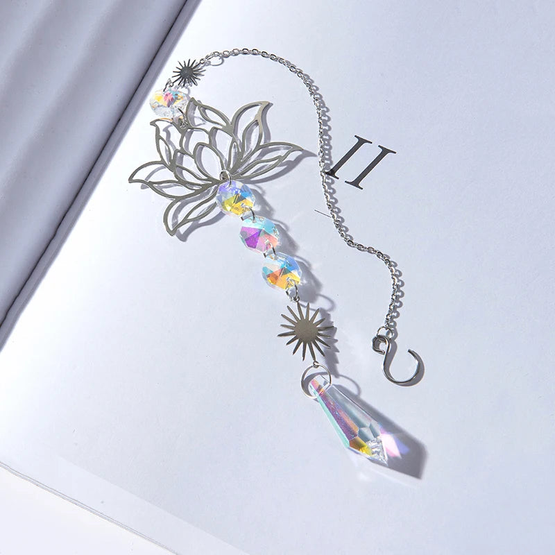 Metal Lotus Crystal Suncatcher Charm Pendant