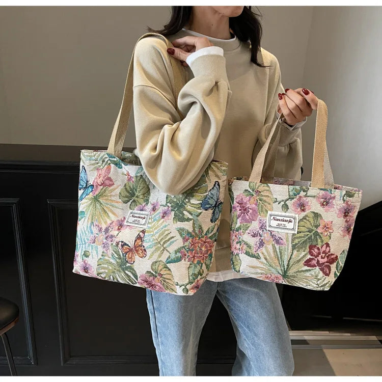 Floral Canvas Shoulder Tote | Four Colors & Two Sizes