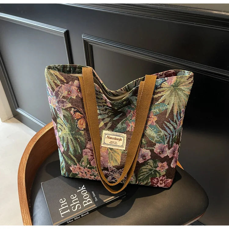 Floral Canvas Shoulder Tote | Four Colors & Two Sizes