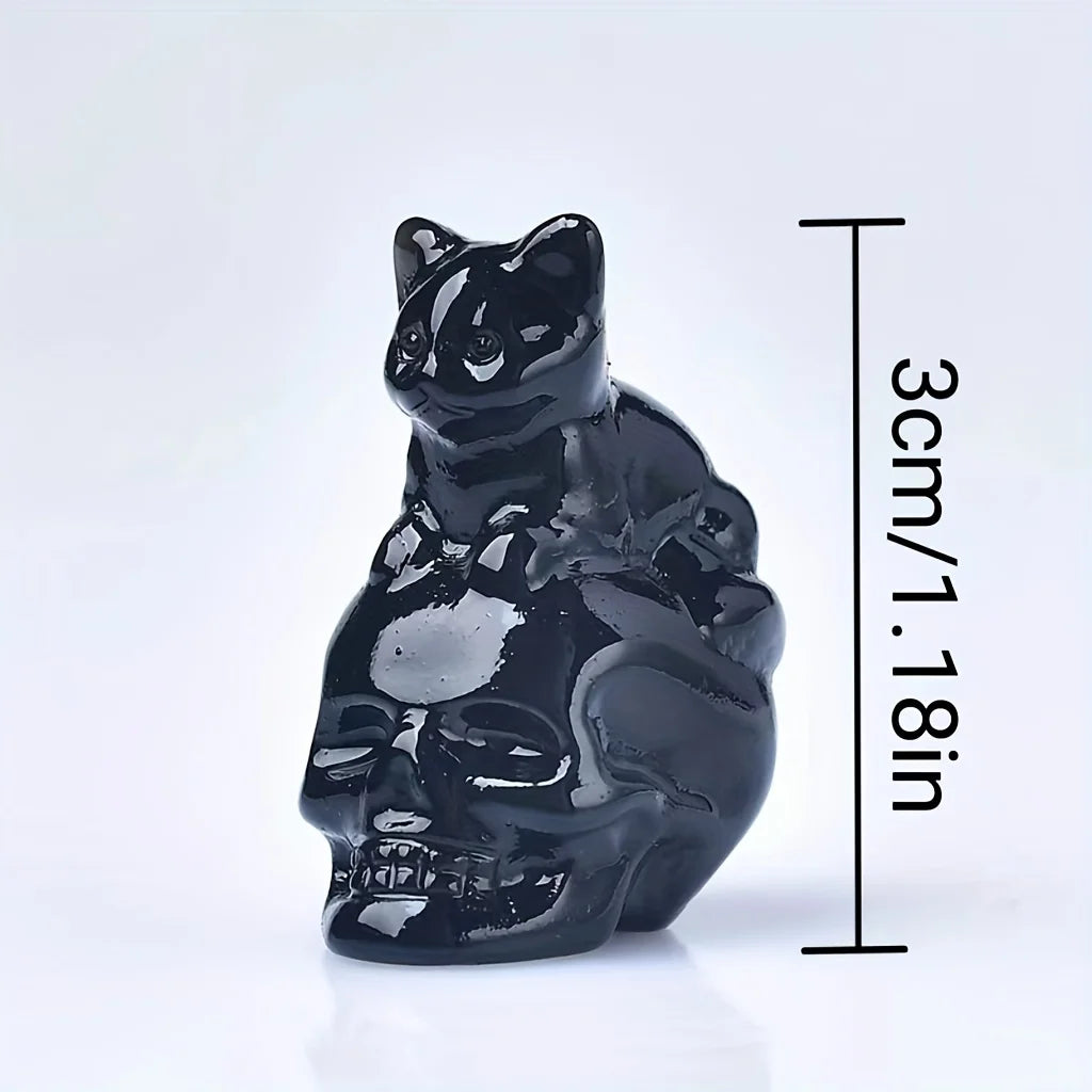 Hand-Carved Crystal Skull Cat Figurine | 1.18" Mini Crystal Cat