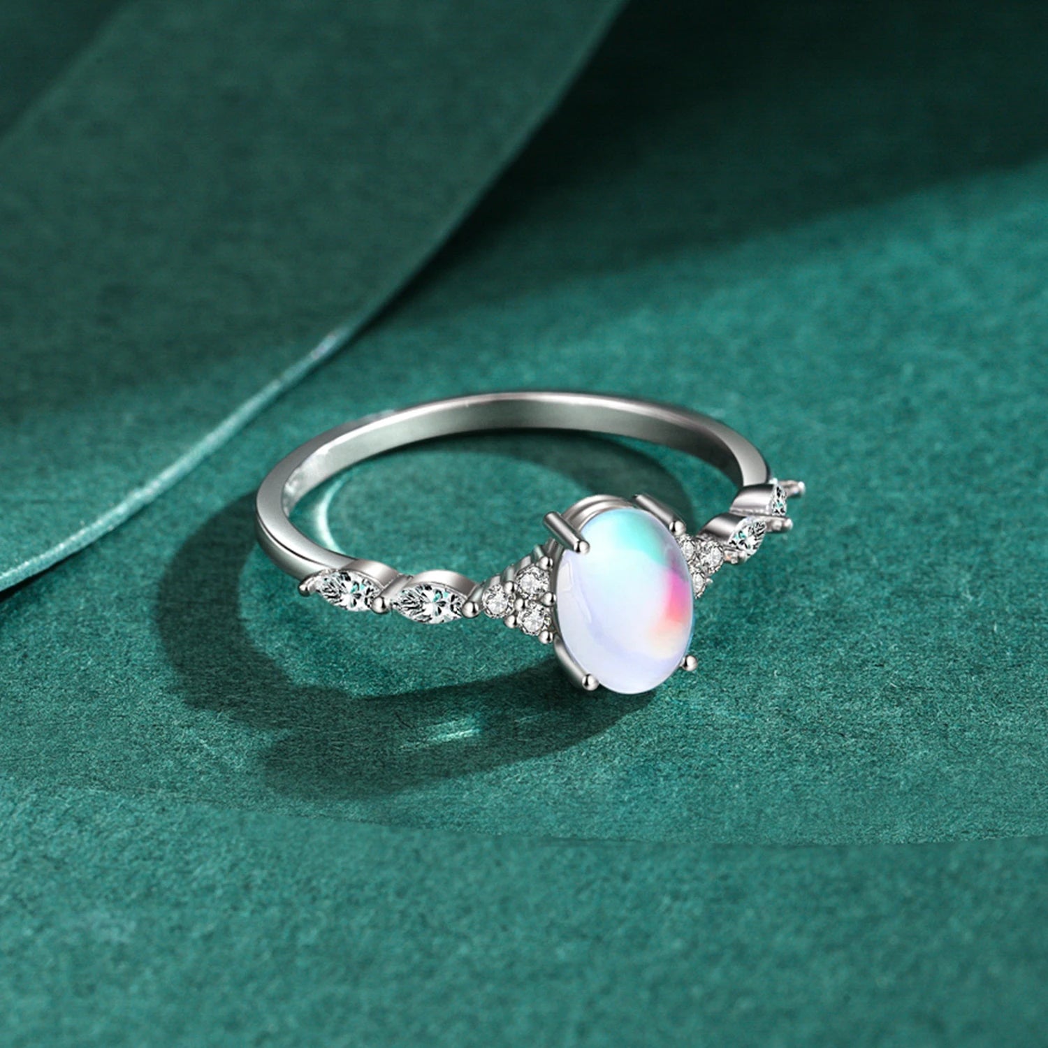 Natural Moonstone Jewelry Set | 925 Sterling Silver | Oval Ring & Charm Bracelet