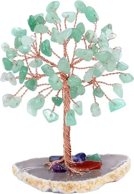 Mini Crystal Tree on Natural Agate Slice Base | Wire-Wrapped Healing Stone Desk Decor