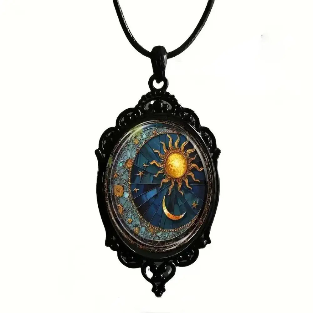 Gothic Sun & Moon Witch Necklace | Vintage Cameo Punk Charm | Witchy Jewelry Gift
