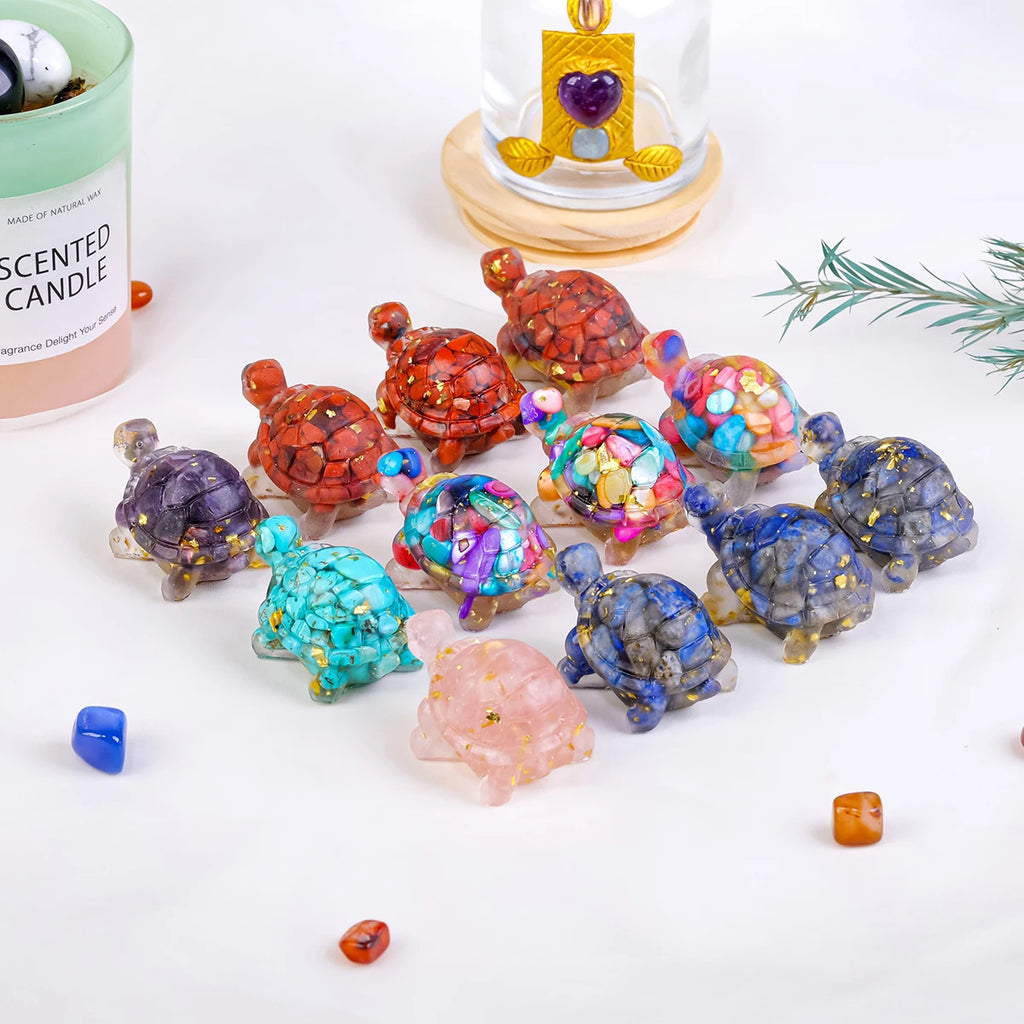 Natural Crystal Stone Turtle Statue — Reiki Figurine & Feng Shui Decor