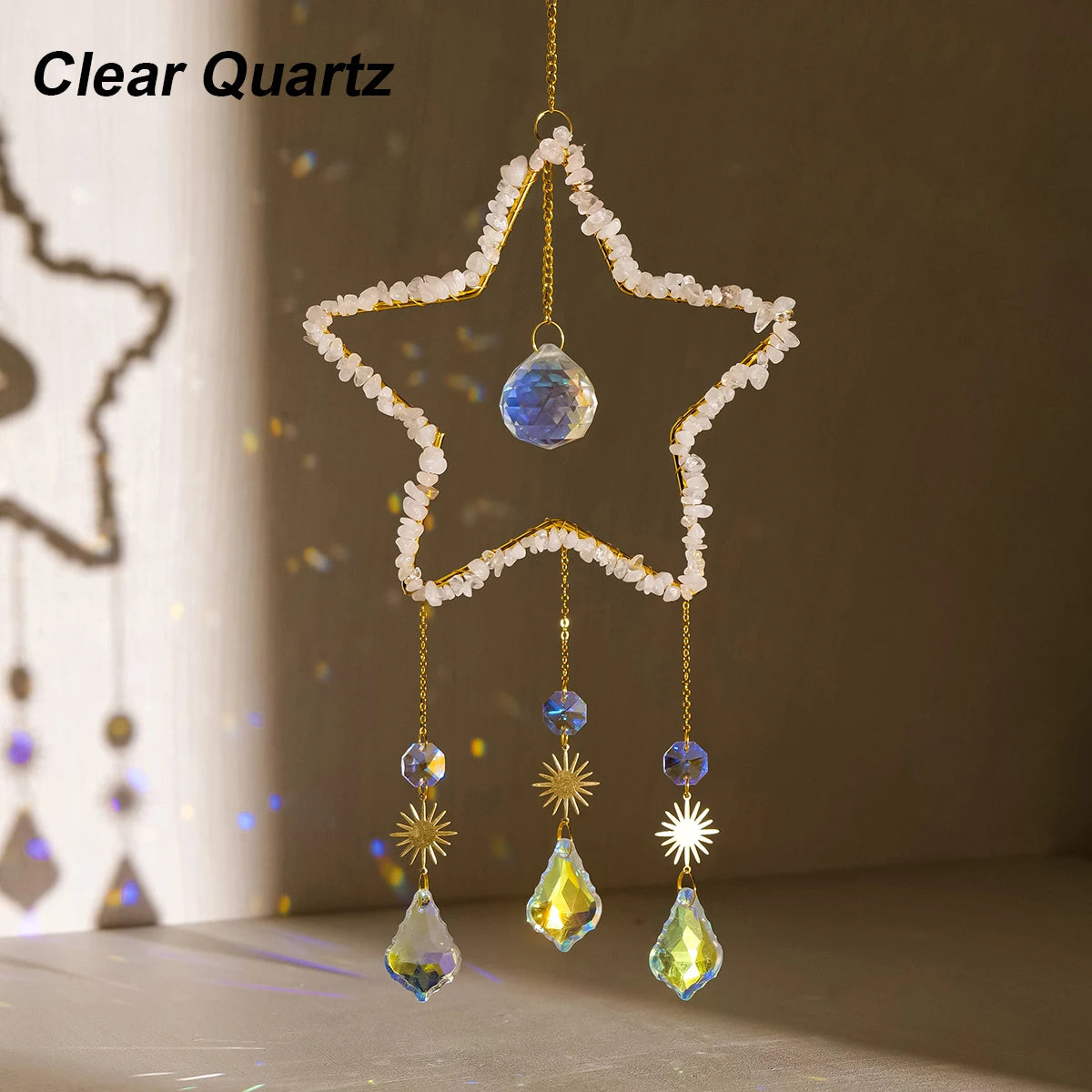 Crystal Star Suncatcher – Natural Healing Gemstone Pendant