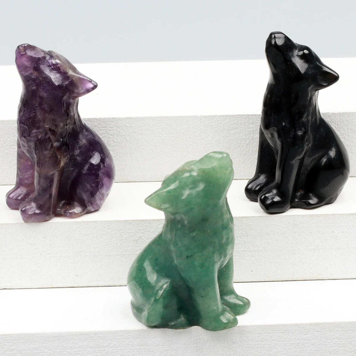 Carved Wolf Crystal Energy Stones