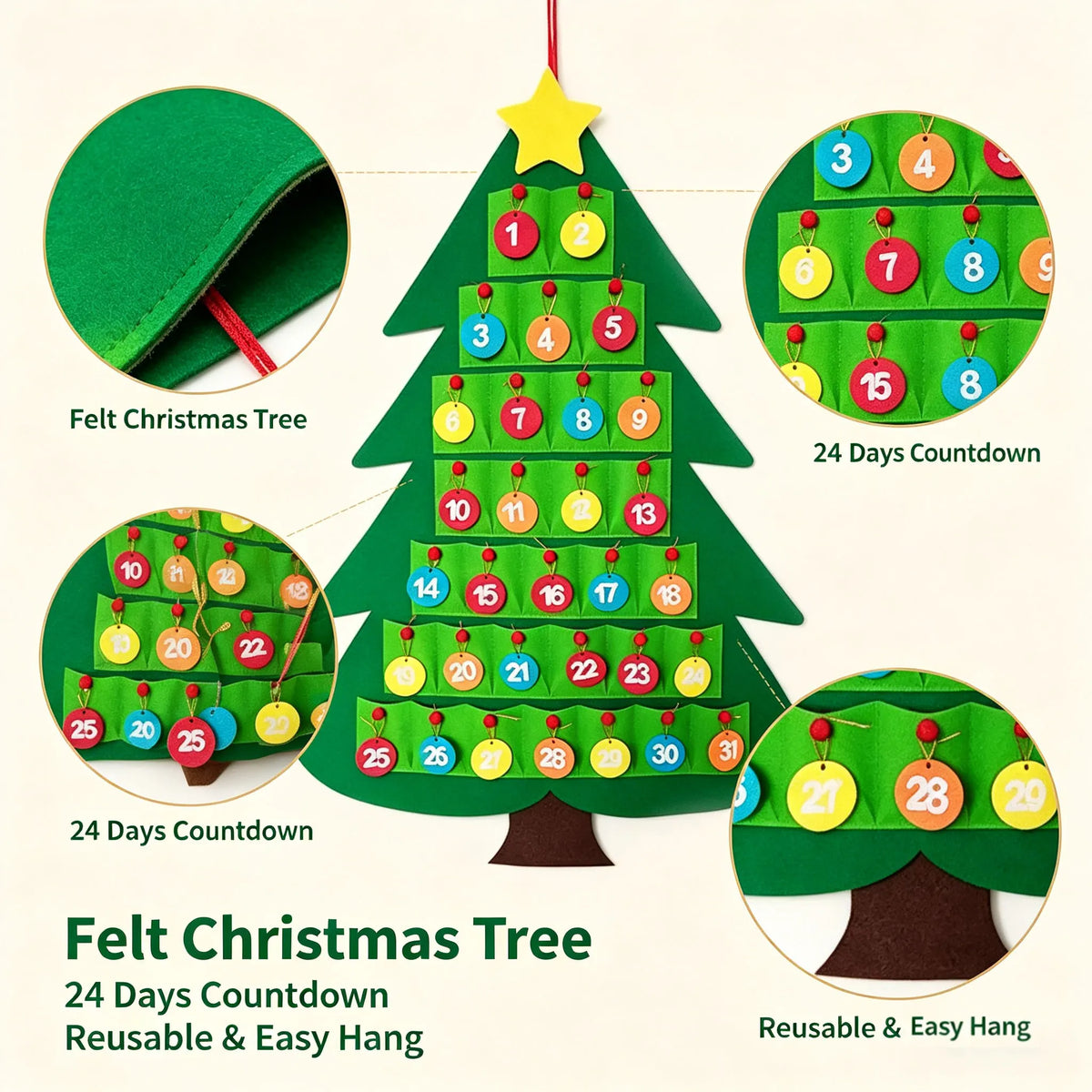 Christmas Magic Felt Tree Countdown Calendar