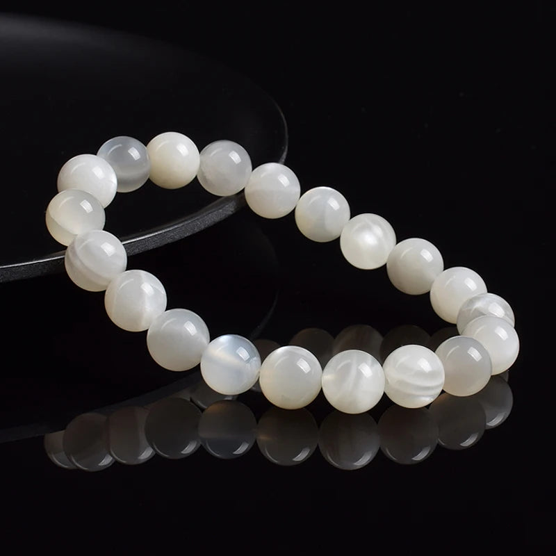Natural Moonstone Bracelet | White, Blue & Peach | Genuine Gemstone Beads