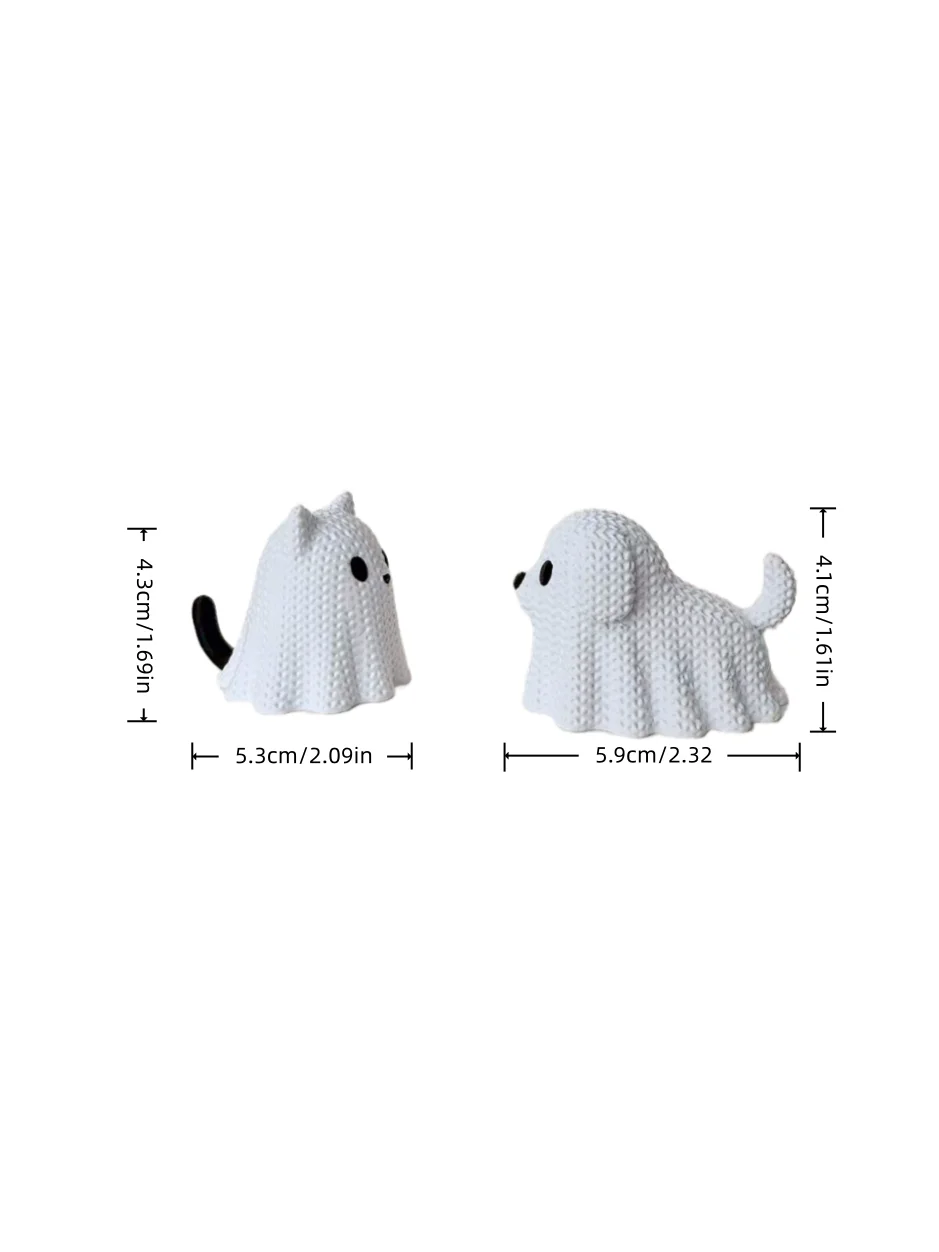 Ghost Cat & Ghost Dog Halloween Statues | Spooky Pet Decor | Set of 2