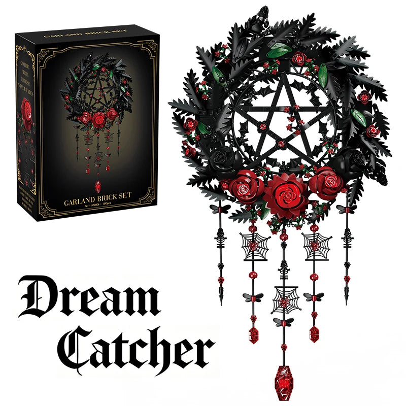 Gothic Rose Dream Catcher Building Block Set — Botanical Brick Art for Home Decor