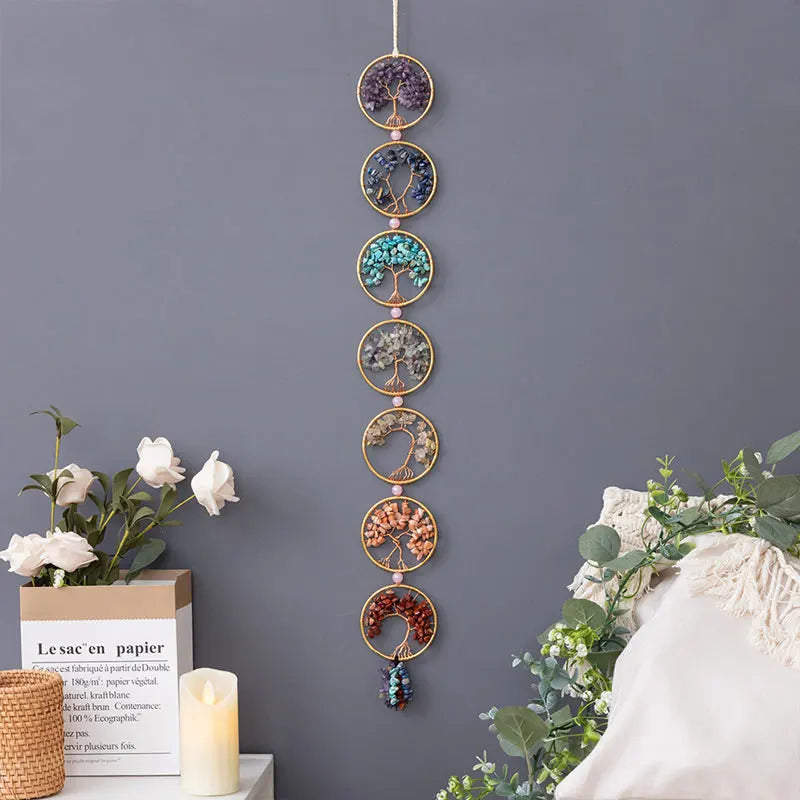 7 Chakra Crystal Tree of Life Hanging — Natural Gemstone Suncatcher