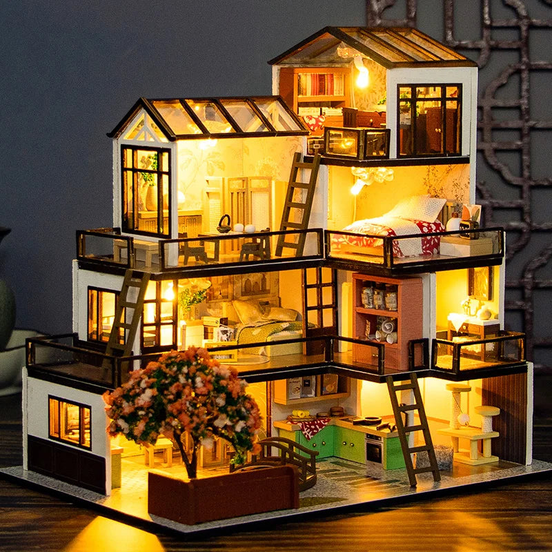 DIY Mini Dream Town Dollhouse Kit – 3D Wooden Miniature with Furniture