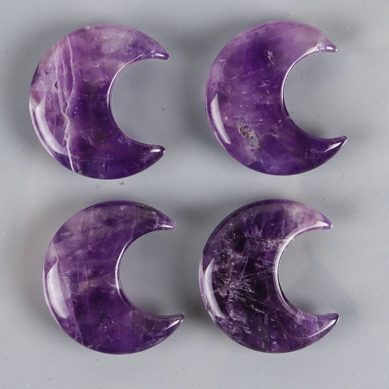 Natural Crystal Moon Ornament | Hand-Carved Healing Stone · 9 Varieties