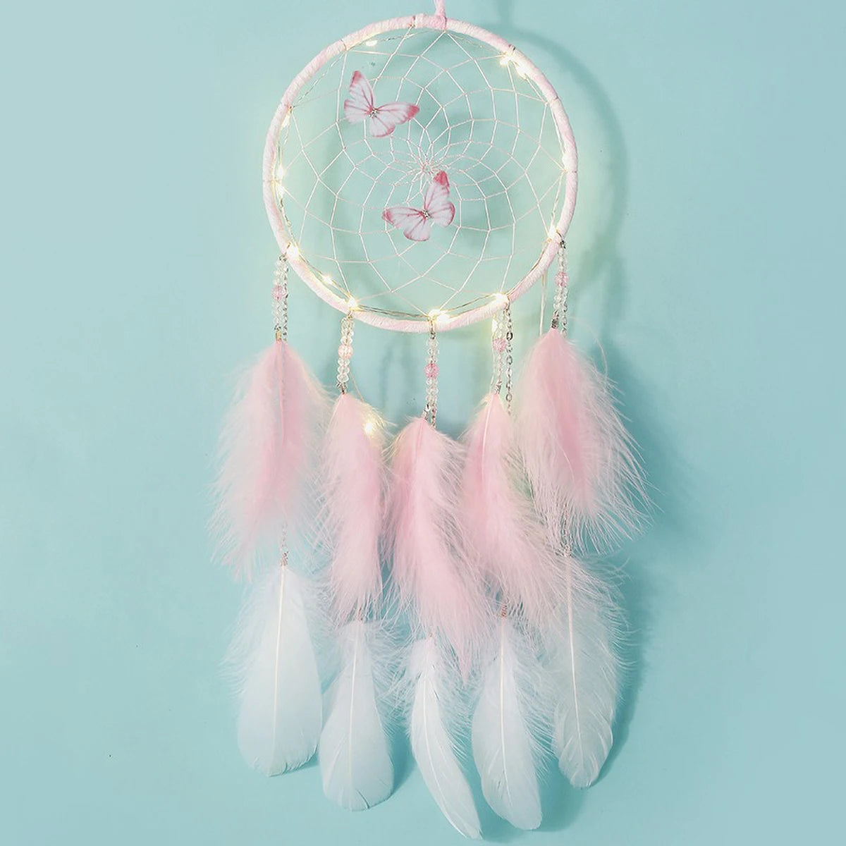 Butterfly & Feather Dreamcatcher | Pink or Blue, Optional Lights