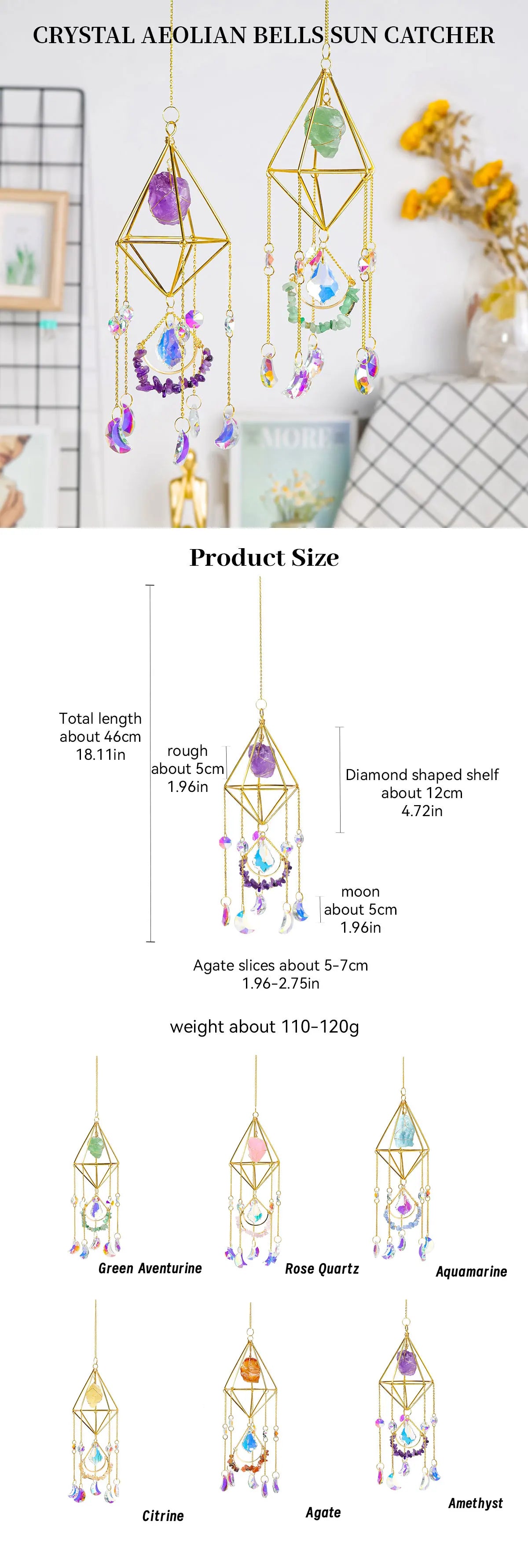 Natural Raw Stone Crystal Suncatcher
