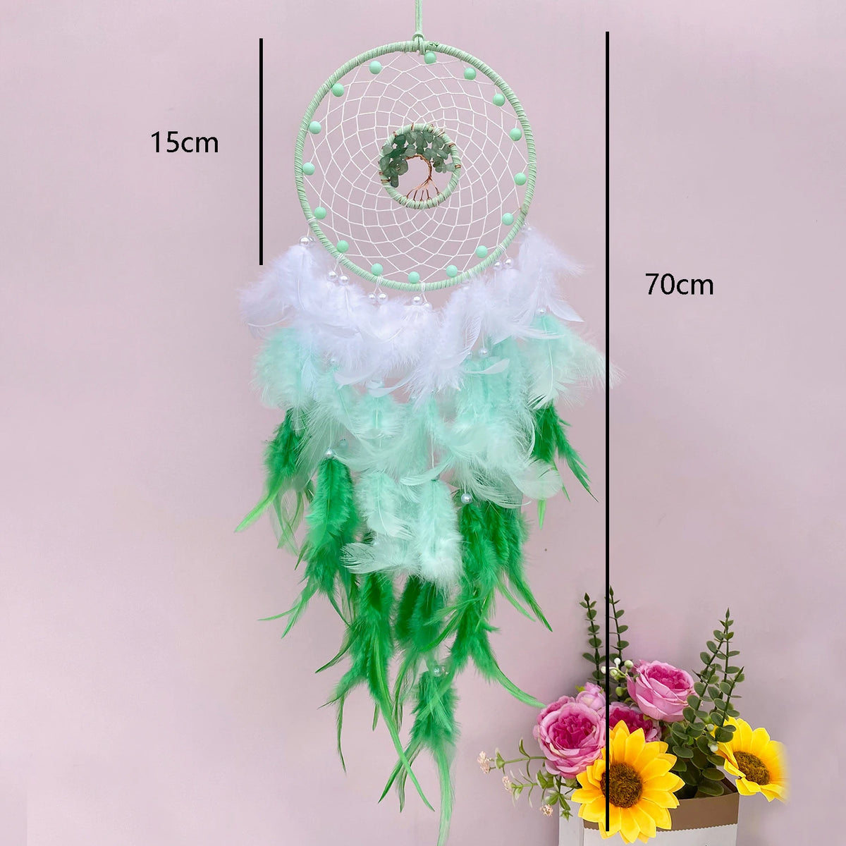 Indian Dream Catcher Wall Hanging | Feather & Bead Boho Wall Decor