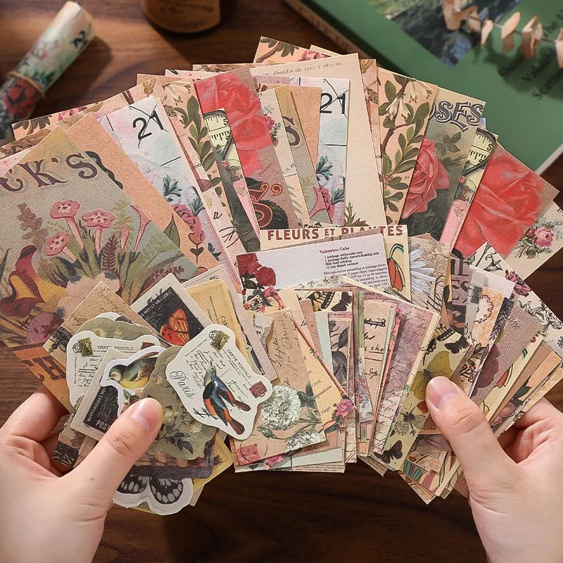 Vintage Scrapbook Paper Kit | 100pc Retro Junk Journal Supplies