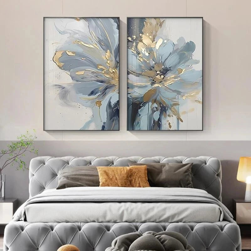 Abstract Blue Floral Canvas Wall Art | Boho Living Room & Bedroom Decor