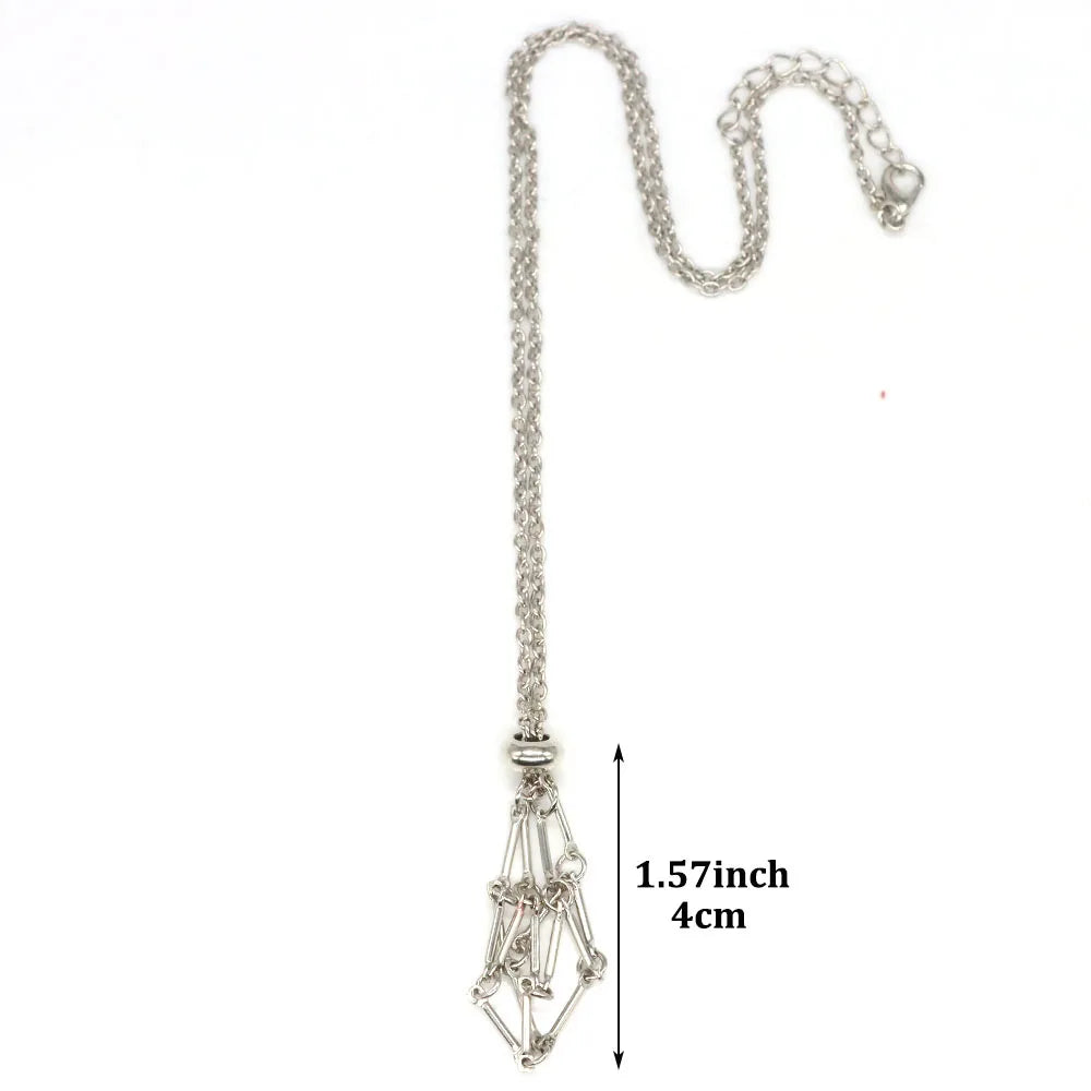 Crystal Cage Necklace Pendant — Adjustable Stone Holder Net in Silver, Gold & Black