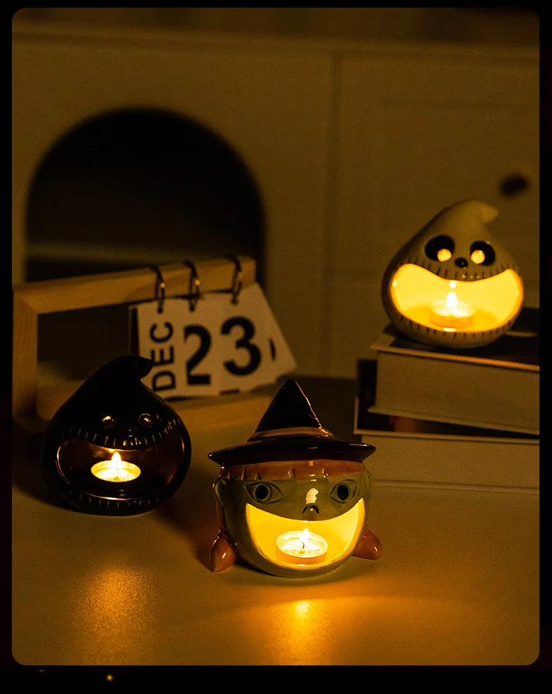Halloween Ceramic Tealight Holder | Pumpkin, Witch & Monster Candle Holders