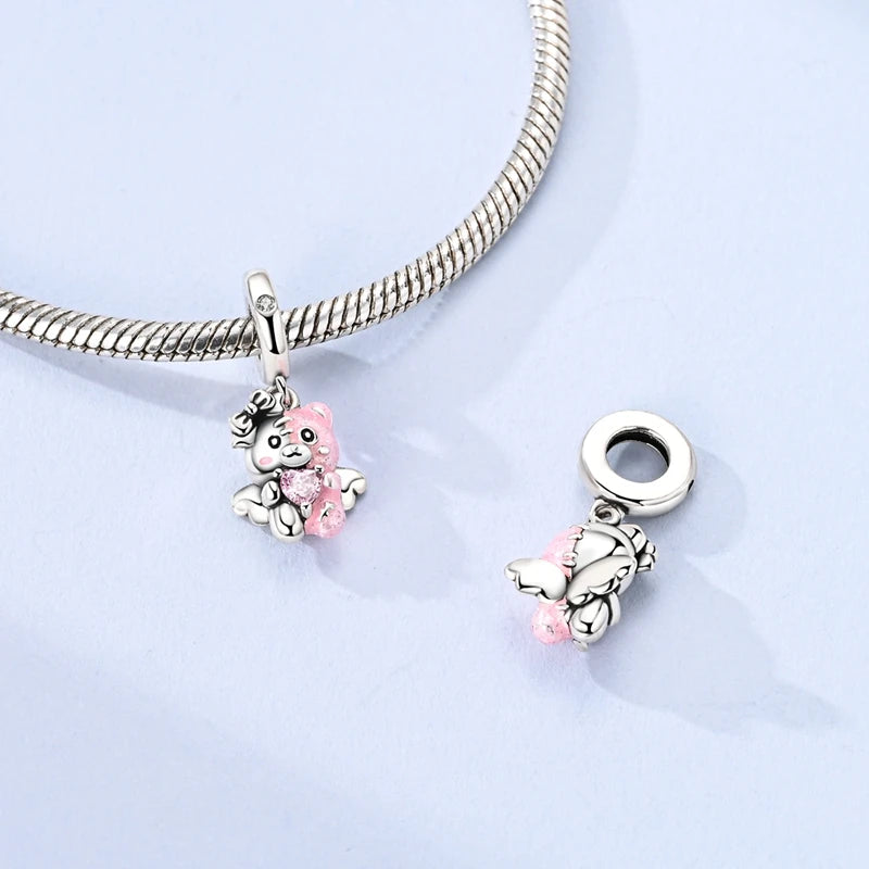 Silver-Plated Moon & Heart Charm Bead | Nickel-Free Copper Pendant for Bracelets & Keychains