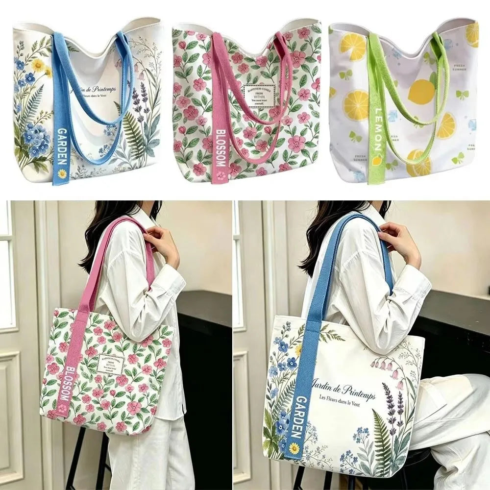 Floral & Lemon Canvas Tote Bag | Small & Large