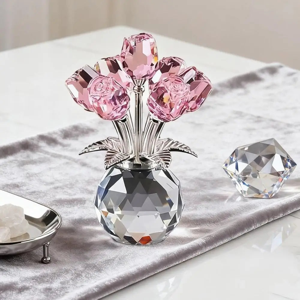 Crystal Rose Bouquet Sculpture — Handmade Rainbow Light Ornament