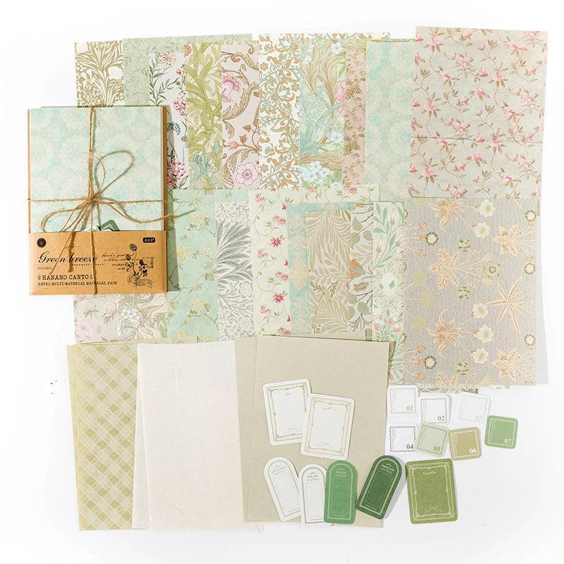 40 Pcs Floral Handmade Junk Journal Paper Mix | Vintage Scrapbooking Background Paper
