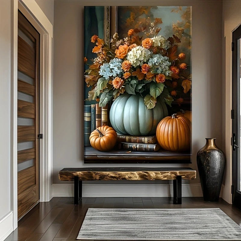 Autumn Pumpkin & Floral Canvas Print | Unframed Wall Art