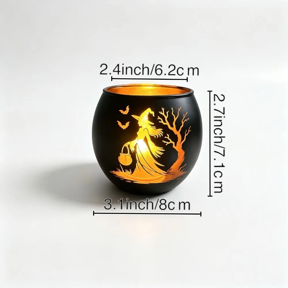Halloween Witch & Bat Silhouette Candle Holder | Spooky Lantern Home Decor
