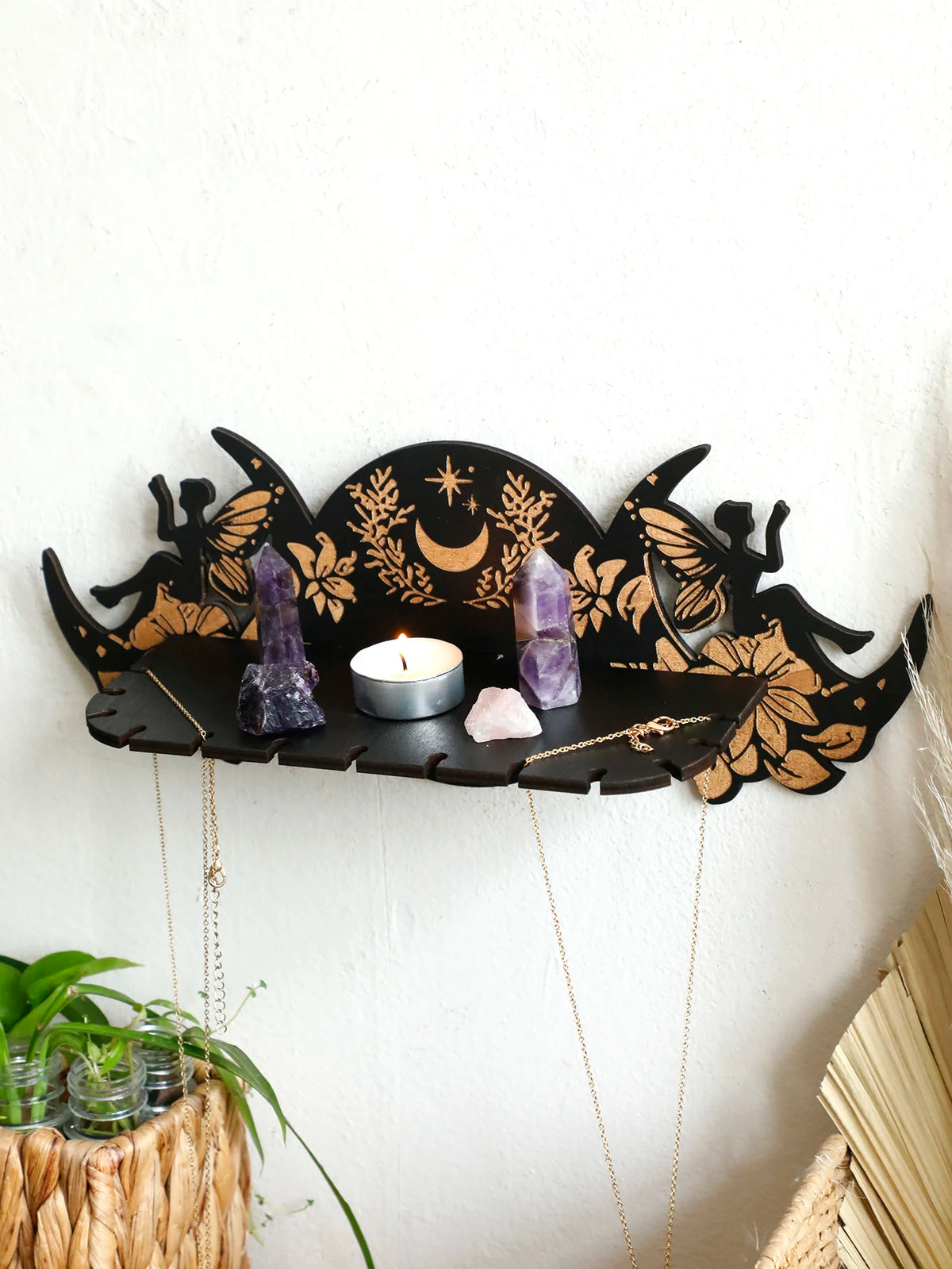 Wooden Moon Phase Crystal Stand & Wall Decor
